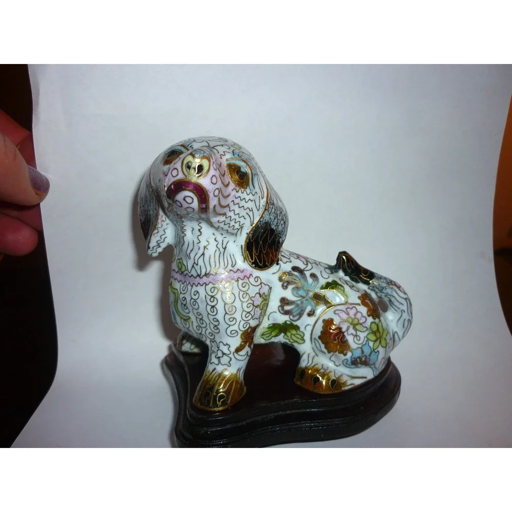 Vintage Chinese Cloisonne Dog Figurine Statue 3x4